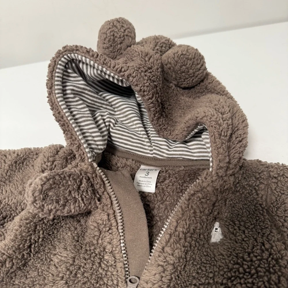 Soft fleece brown teddy bear onesie